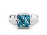 White gold Princess Cut Blue Topaz Solitaire Ring with Wide Band and Prong Setting