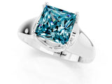 White gold Princess Cut Blue Topaz Solitaire Ring with Wide Band and Prong Setting_1