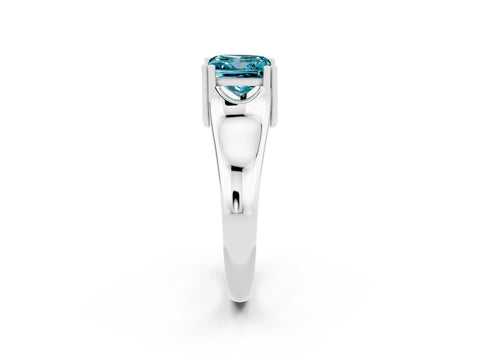 White gold Princess Cut Blue Topaz Solitaire Ring with Wide Band and Prong Setting_2