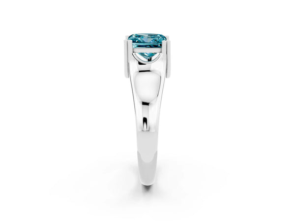 Silver Princess Cut Blue Topaz Solitaire Ring with Wide Band and Prong Setting