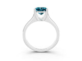 White gold Princess Cut Blue Topaz Solitaire Ring with Wide Band and Prong Setting_3
