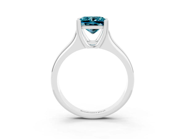 Silver Princess Cut Blue Topaz Solitaire Ring with Wide Band and Prong Setting