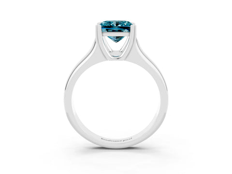 White gold Princess Cut Blue Topaz Solitaire Ring with Wide Band and Prong Setting_3