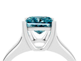 White gold Princess Cut Blue Topaz Solitaire Ring with Wide Band and Prong Setting_4