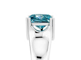 White gold Princess Cut Blue Topaz Solitaire Ring with Wide Band and Prong Setting_5