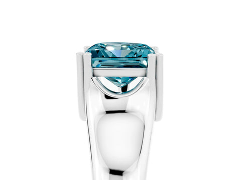 White gold Princess Cut Blue Topaz Solitaire Ring with Wide Band and Prong Setting_5