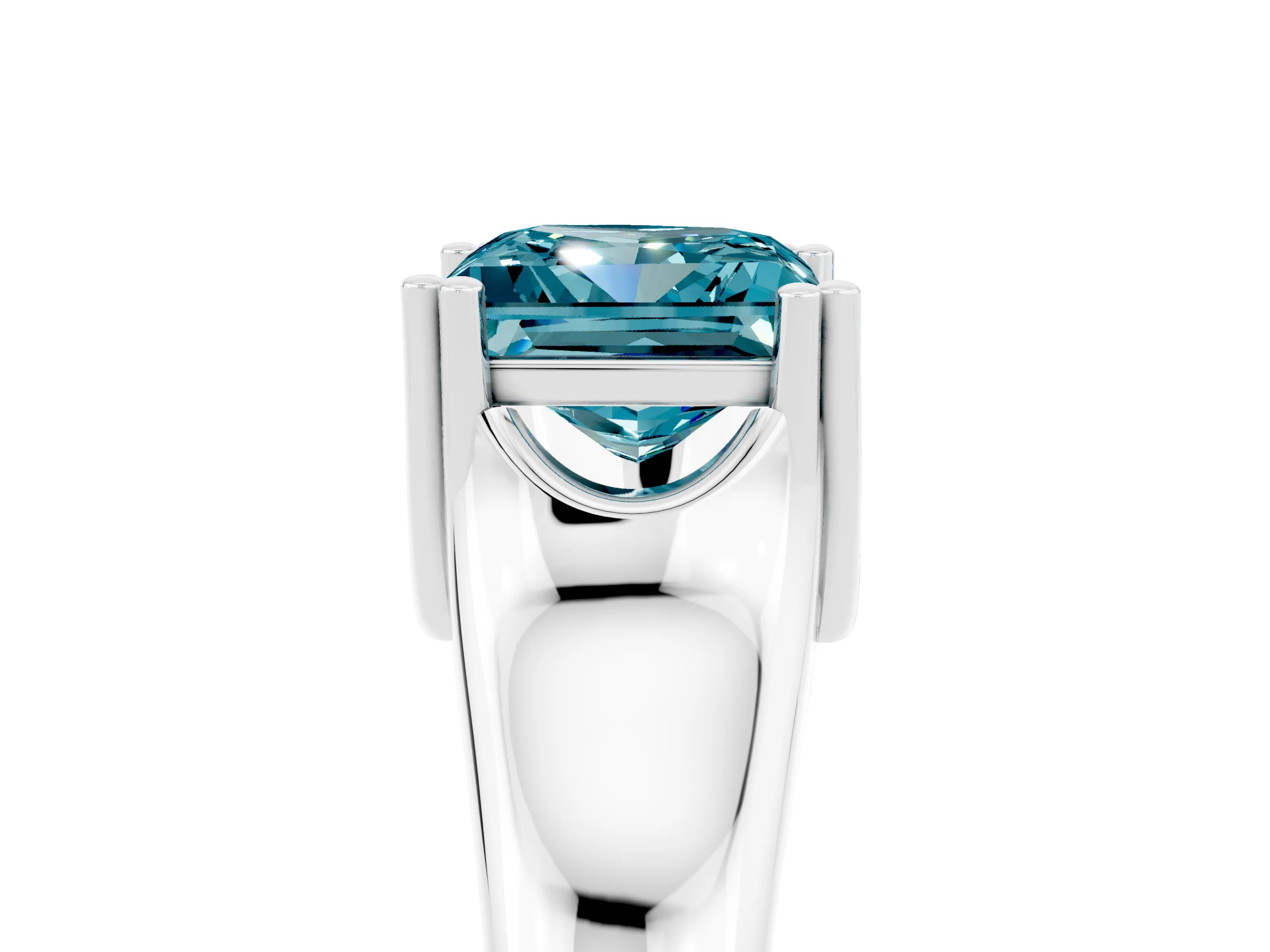 White gold Princess Cut Blue Topaz Solitaire Ring with Wide Band and Prong Setting_5