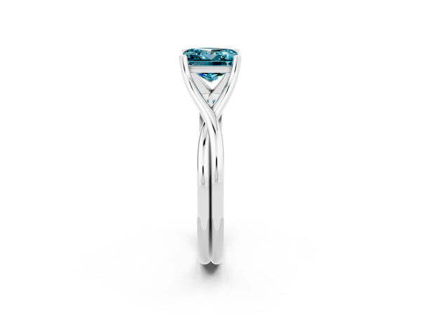 Silver Princess Cut Blue Topaz Solitaire Twist Band Prong Setting Ring