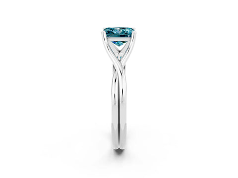 White gold Princess Cut Blue Topaz Solitaire Twist Band Prong Setting Ring_56