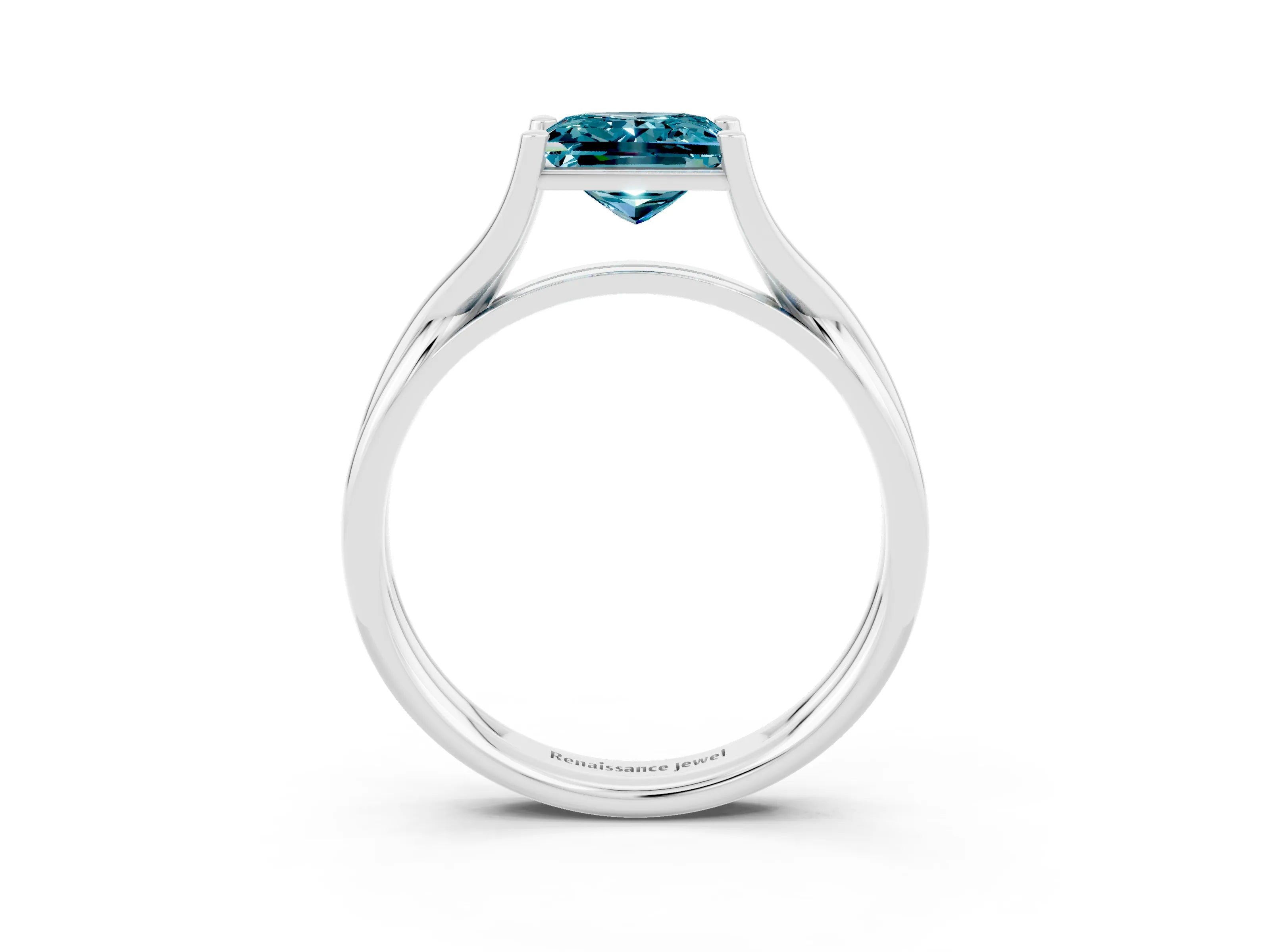 White gold Princess Cut Blue Topaz Solitaire Twist Band Prong Setting Ring_57