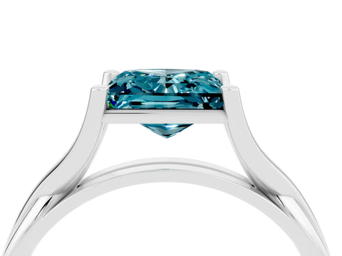 White gold Princess Cut Blue Topaz Solitaire Twist Band Prong Setting Ring_58