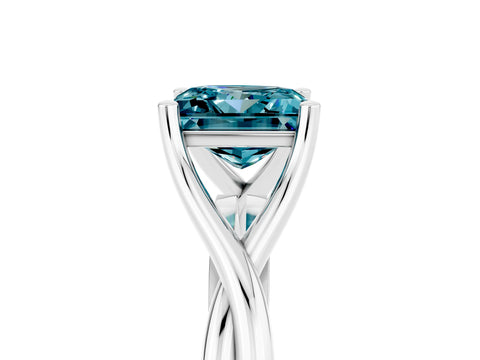 White gold Princess Cut Blue Topaz Solitaire Twist Band Prong Setting Ring_59