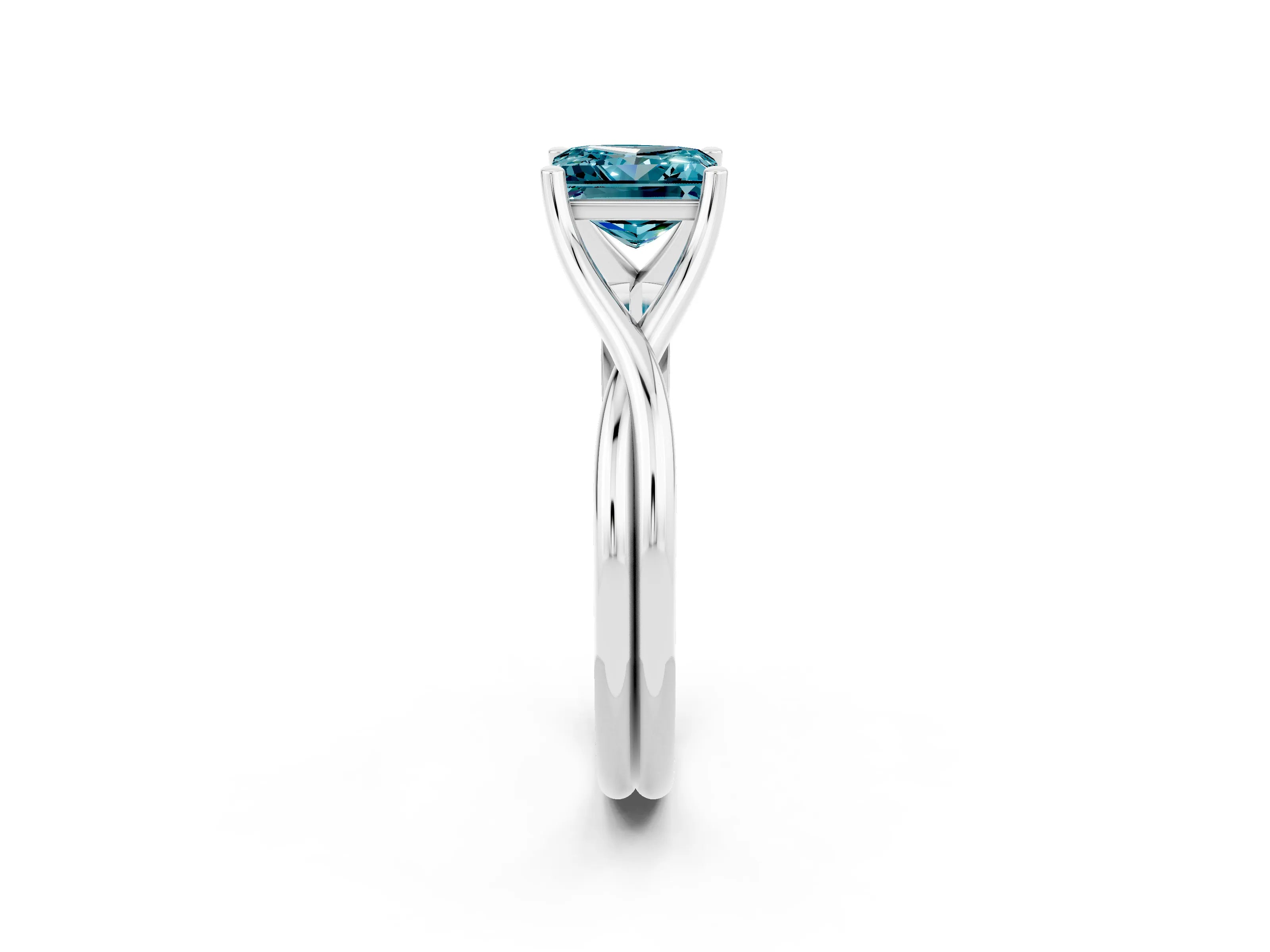 White gold Princess Cut Blue Topaz Solitaire Twist Band Prong Setting Ring_62