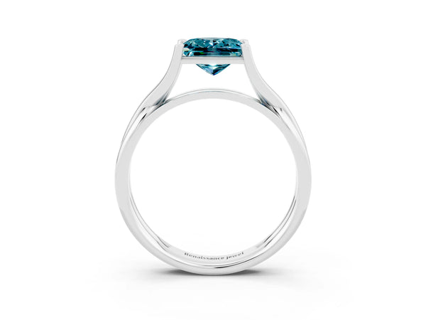 Platinum Princess Cut Blue Topaz Solitaire Twist Band Prong Setting Ring
