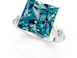 White gold Princess Cut Blue Topaz Solitaire Twisted Band with Round  Accents and Prong Setting_13