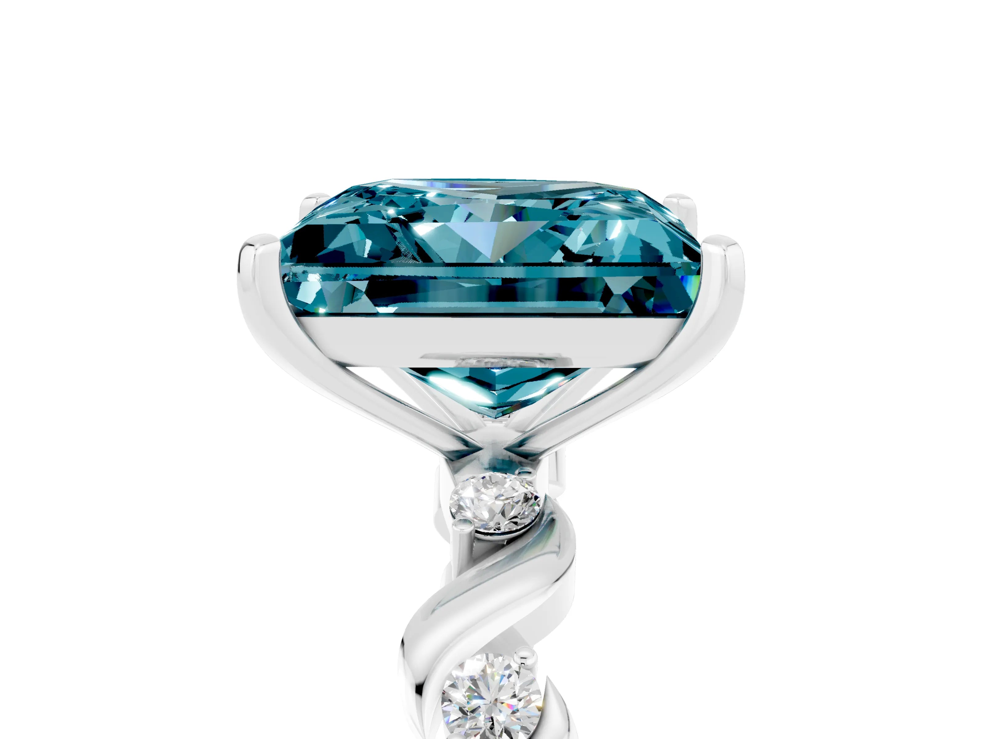White gold Princess Cut Blue Topaz Solitaire Twisted Band with Round  Accents and Prong Setting_17