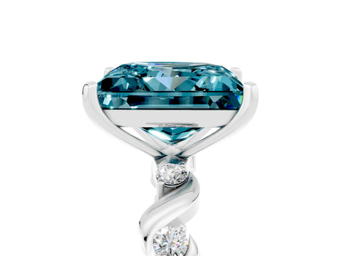 White gold Princess Cut Blue Topaz Solitaire Twisted Band with Round  Accents and Prong Setting_17