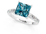 White gold Princess Cut Blue Topaz Solitaire with Side Baguettes and Channel Set Band_1