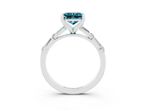 White gold Princess Cut Blue Topaz Solitaire with Side Baguettes and Channel Set Band_3