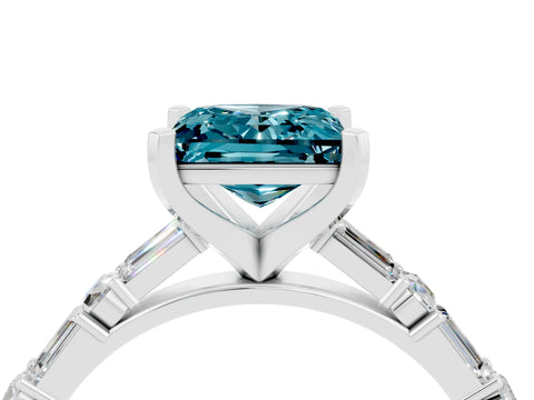 White gold Princess Cut Blue Topaz Solitaire with Side Baguettes and Channel Set Band_4