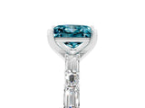 White gold Princess Cut Blue Topaz Solitaire with Side Baguettes and Channel Set Band_5