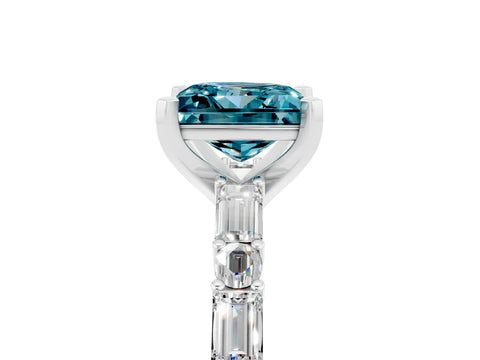 White gold Princess Cut Blue Topaz Solitaire with Side Baguettes and Channel Set Band_5