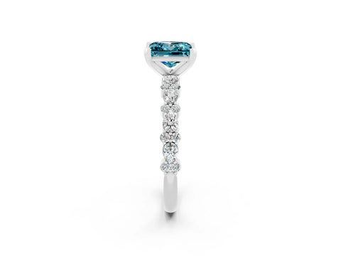 White gold Princess Cut Blue Topaz Solitaire with Side Stones, Pave Band, Four-Prong Setting_26