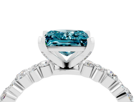 White gold Princess Cut Blue Topaz Solitaire with Side Stones, Pave Band, Four-Prong Setting_28