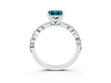 White gold Princess Cut Blue Topaz Solitaire with Side Stones on a Pavé Band and Four-Prong Setting_3