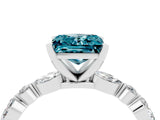 White gold Princess Cut Blue Topaz Solitaire with Side Stones on a Pavé Band and Four-Prong Setting_4