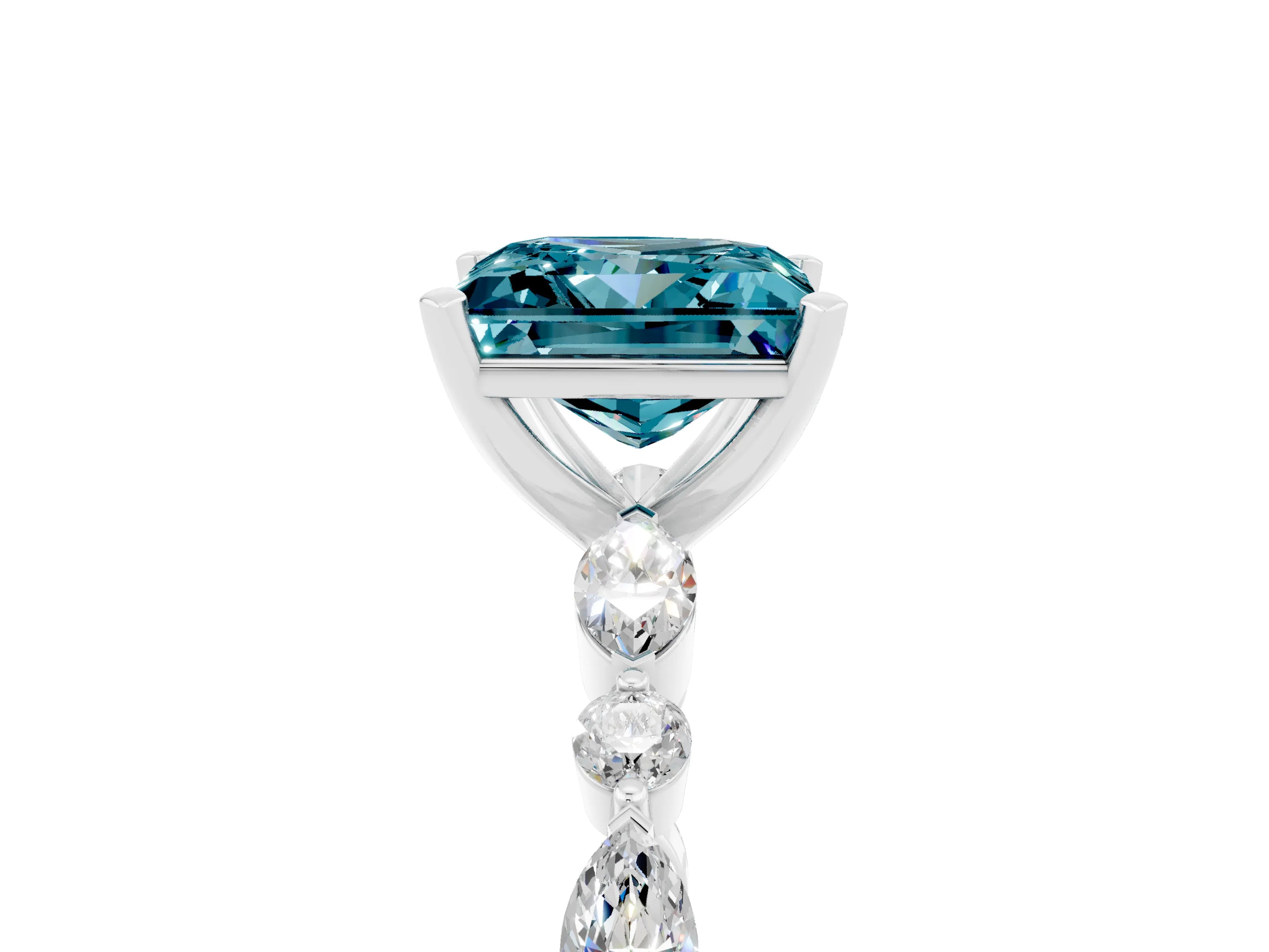 White gold Princess Cut Blue Topaz Solitaire with Side Stones on a Pavé Band and Four-Prong Setting_5