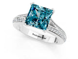 White gold Princess Cut Blue Topaz Split Shank Engagement Ring with Pavé Band_1