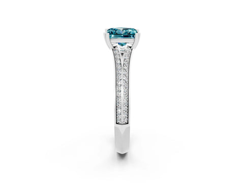 White gold Princess Cut Blue Topaz Split Shank Engagement Ring with Pavé Band_2