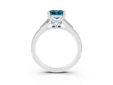 White gold Princess Cut Blue Topaz Split Shank Engagement Ring with Pavé Band_3