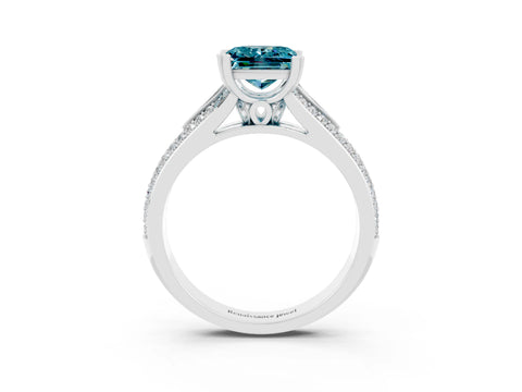 White gold Princess Cut Blue Topaz Split Shank Engagement Ring with Pavé Band_3