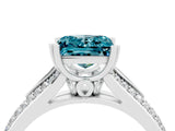 White gold Princess Cut Blue Topaz Split Shank Engagement Ring with Pavé Band_4