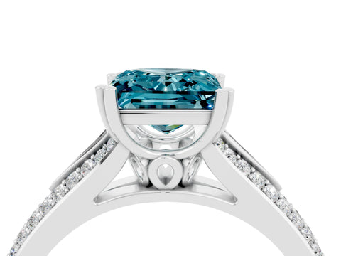 White gold Princess Cut Blue Topaz Split Shank Engagement Ring with Pavé Band_4