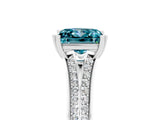 White gold Princess Cut Blue Topaz Split Shank Engagement Ring with Pavé Band_5