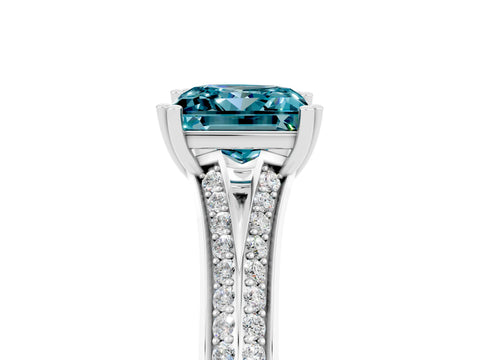 White gold Princess Cut Blue Topaz Split Shank Engagement Ring with Pavé Band_5