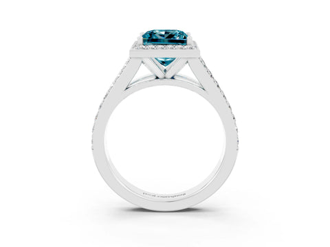 White gold Princess Cut Blue Topaz Split Shank Halo Ring with Four-Prong Setting_65