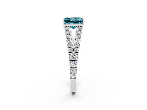 White gold Princess Cut Blue Topaz Split Shank Pavé Engagement Ring with Four-Prong Setting_14