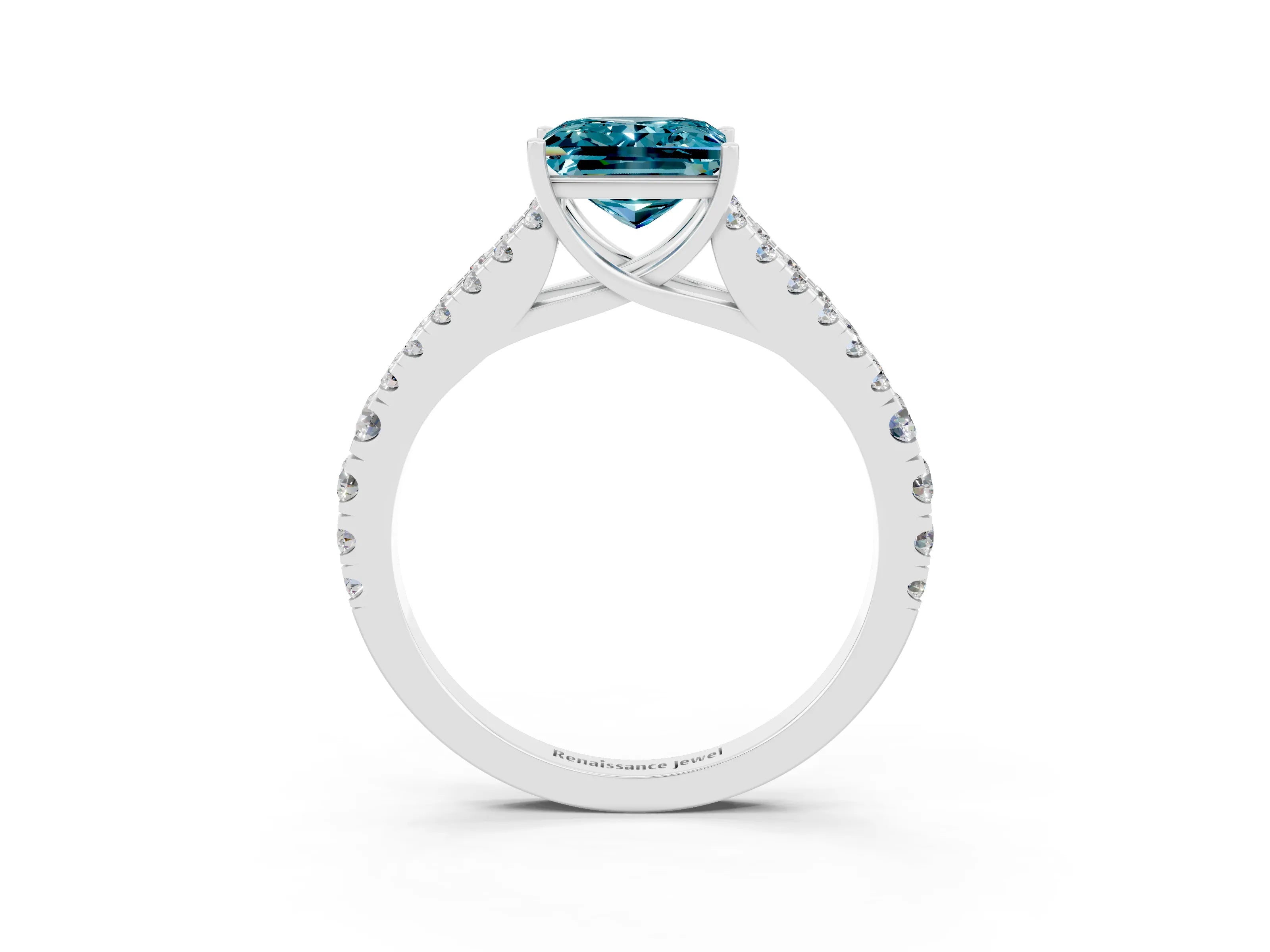 White gold Princess Cut Blue Topaz Split Shank Pavé Engagement Ring with Four-Prong Setting_15