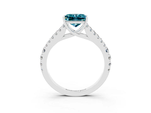 White gold Princess Cut Blue Topaz Split Shank Pavé Engagement Ring with Four-Prong Setting_15