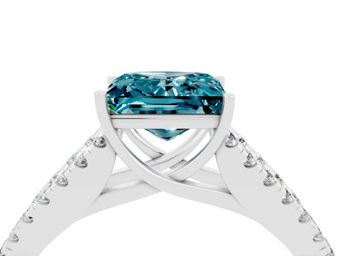 White gold Princess Cut Blue Topaz Split Shank Pavé Engagement Ring with Four-Prong Setting_16