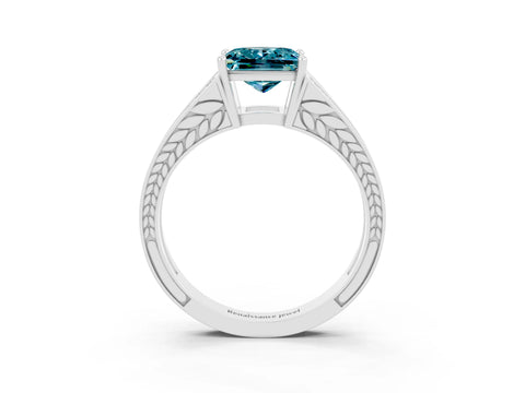 White gold Princess Cut Blue Topaz Split Shank Ring with Pavé Band and Four-Prong Setting_3