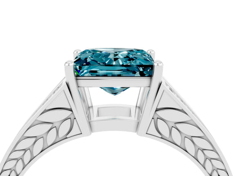 White gold Princess Cut Blue Topaz Split Shank Ring with Pavé Band and Four-Prong Setting_4