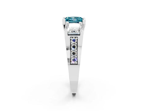 White gold Princess Cut Blue Topaz Three-Stone Ring with Channel Set Band and Four-Prong Setting_2