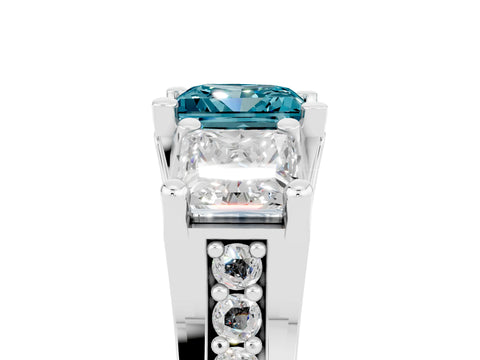 White gold Princess Cut Blue Topaz Three-Stone Ring with Channel Set Band and Four-Prong Setting_5