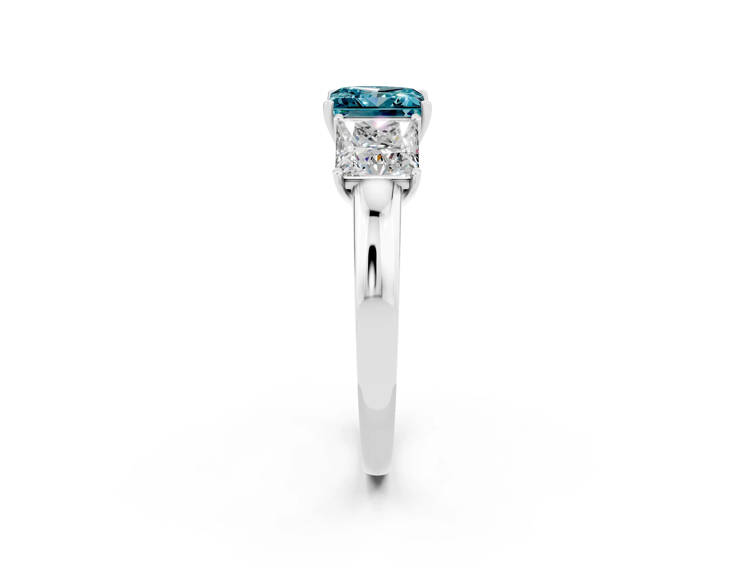 White gold Princess Cut Blue Topaz Three-Stone Ring with Four-Prong Setting and Classic Band_2