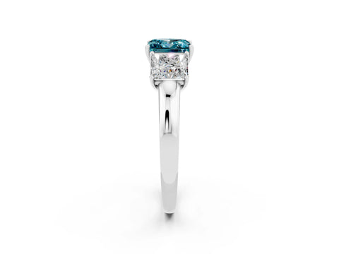 White gold Princess Cut Blue Topaz Three-Stone Ring with Four-Prong Setting and Classic Band_2